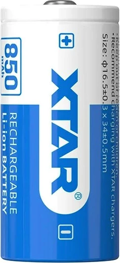 Bateri rikarikueshme XTAR 16340-850, 3.7V, 850mAh, Li-Ion, 1 copë