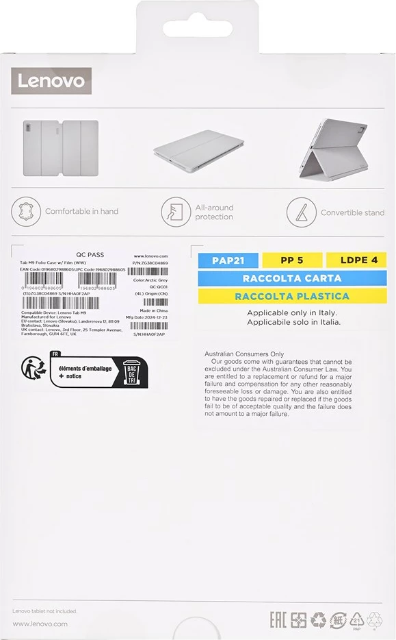 Mbështjellës tablet Lenovo ZG38C04869, folio, 9 inç, Gri