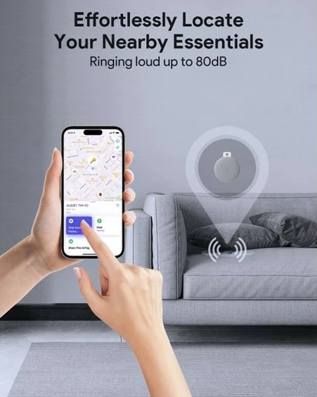 Tracker Bluetooth AUKEY Track Mate 1, Find My, gri e errët