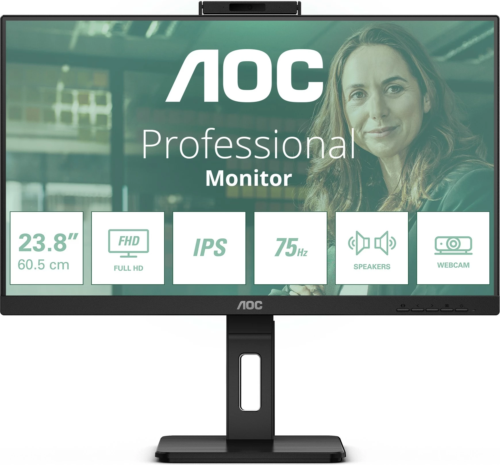 Monitor AOC 24P3QW 23.8 inç IPS Full HD 75Hz me altoparlantë dhe webcam