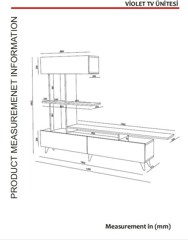 Njësi televizori Skye Decor, ngjyrë vjollcë-bardhë, arrë
