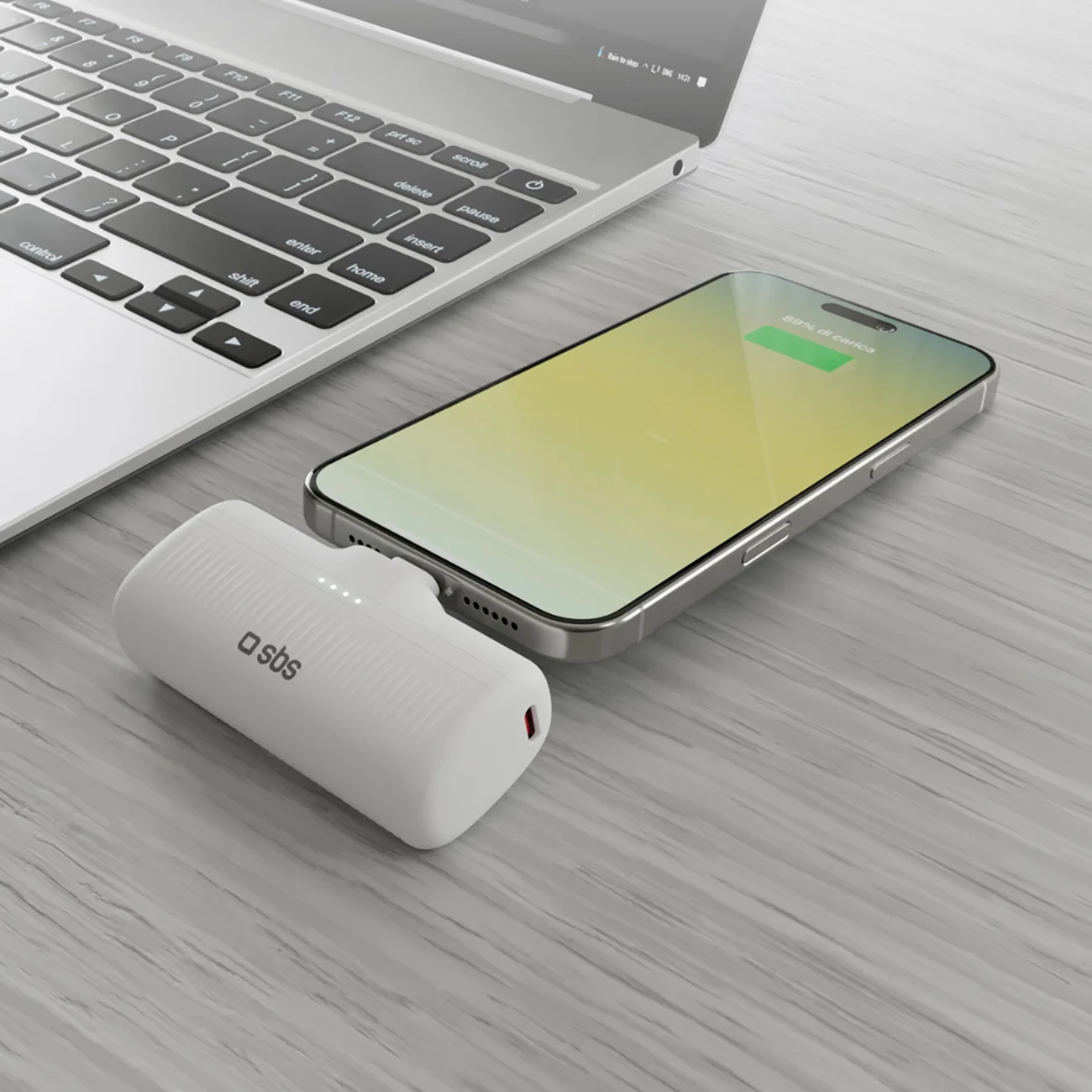 Powerbank SBS EcoPower 5000 mAh 10W, USB-C, Bardhë