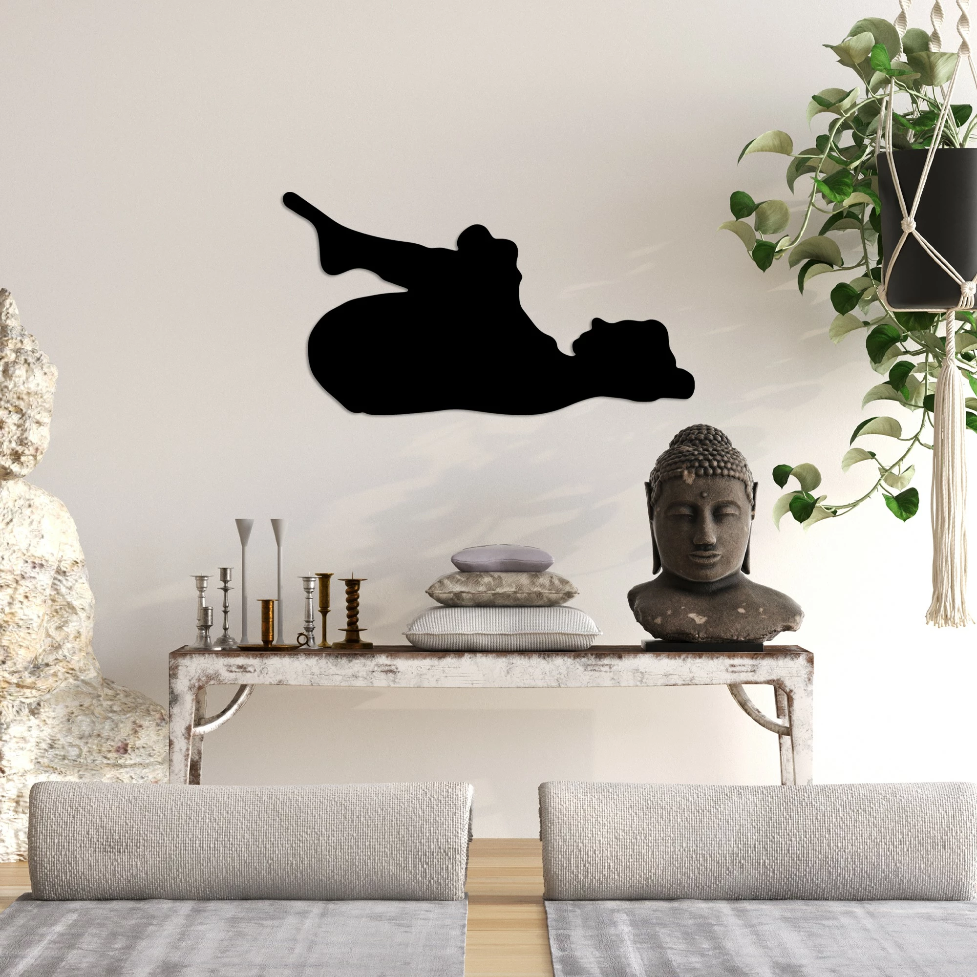 Aksesor dekorativ metalik për mur, Wallity, Yoga 8, ngjyrë e zezë, 60x33cm