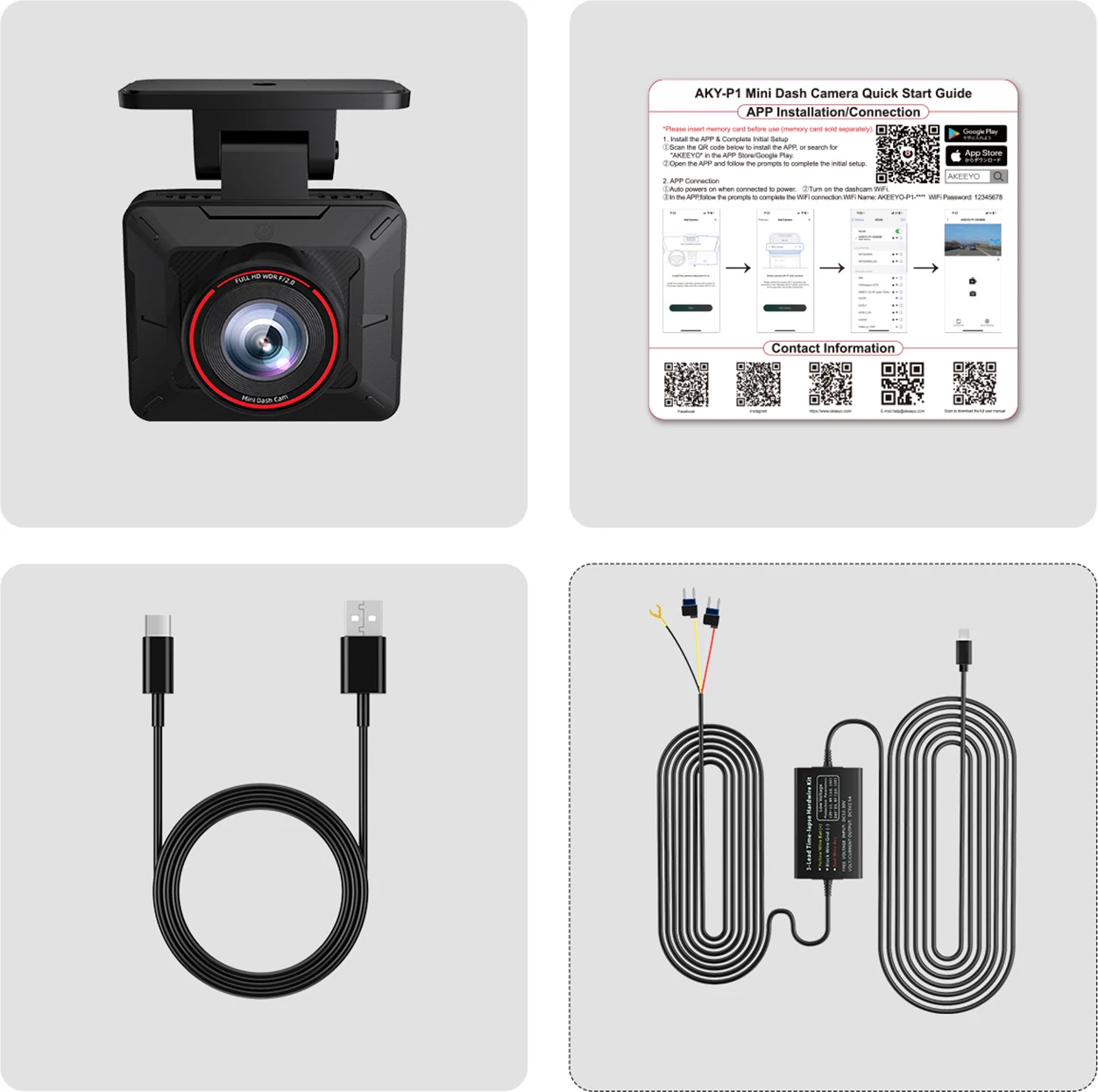Kamerë makine AKEEYO P1 FullHD 30fps, 120°, WiFi 2.4G, USB-C, e zezë