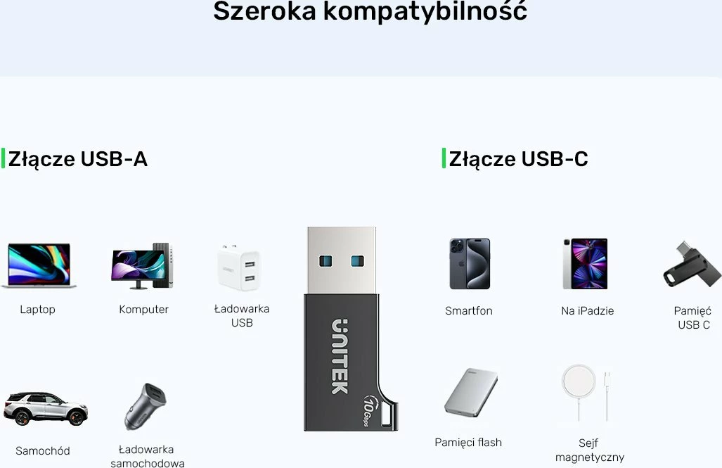 Adapter USB-A në USB-C Unitek A1049ABK01 10Gbps USB 3.2 Gen 2, i zi