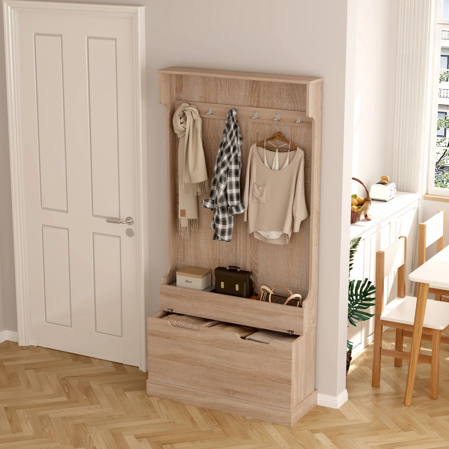 Mobilje hyrëse KAYLOR FH2475.01 me varëse dhe hapësirë ruajtjeje, MDF, Sonama, 93x34x180 cm