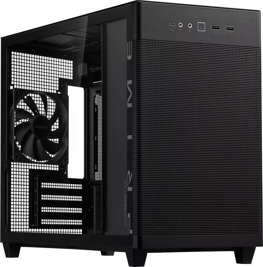 Kasë ASUS Prime AP201 MicroATX, tempered glass, 33 L, mbështetje radiator 360 mm, e zezë