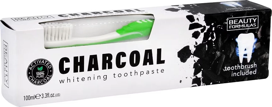Pastë dhëmbësh me karbon Beauty Formulas Charcoal Whitening 100ml + furçë dhëmbësh 1 copë