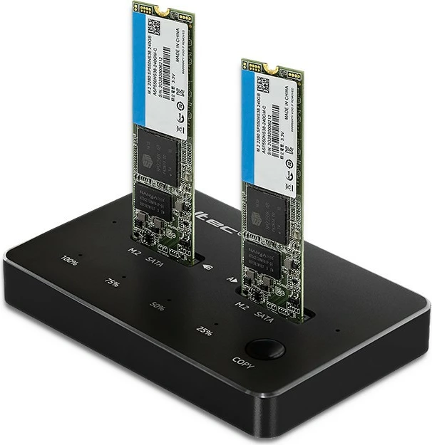 Kasë docking Qoltec 50310 për 2x SSD M.2 SATA NGFF, USB Type C, e zezë