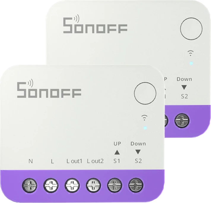 Switch i mençur Wi‑Fi për roleta, Sonoff MINI-RBS, Matter, kontroll përqindje, 100–240V, 2.4GHz, 2 copë
