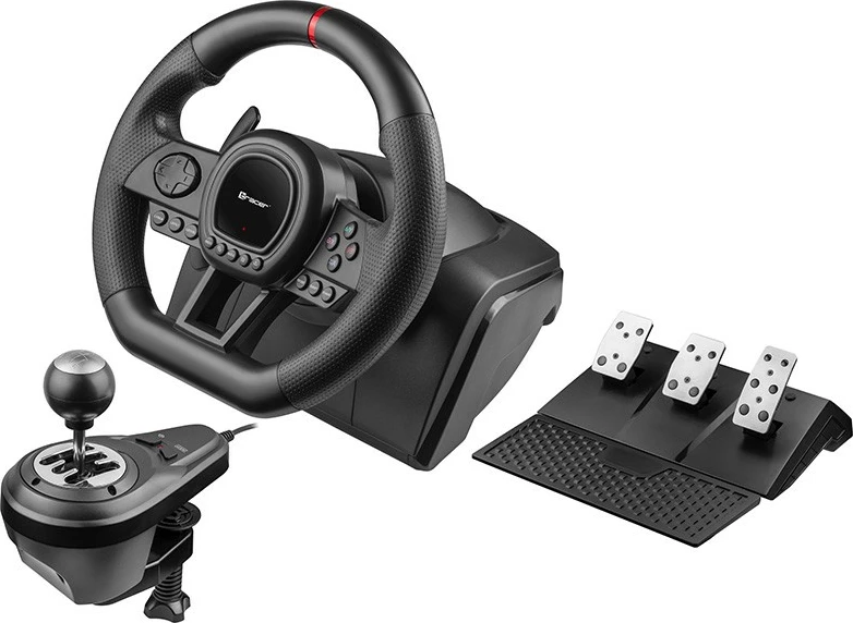 Set timoni gaming Tracer SimRacer Manual Gearbox 6in1, me marsh manual dhe pedale, për PC/PS4/PS3/Xone/X360/Switch, i zi