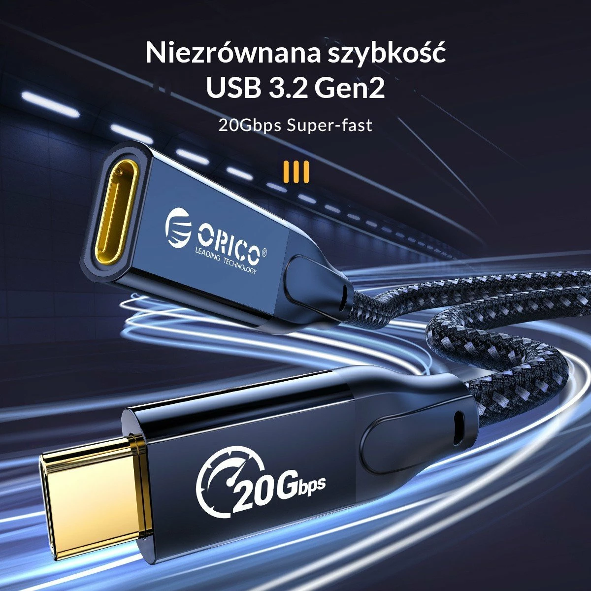 Kabllo zgjatëse USB‑C Orico CY32-10-BK-BP, 1 m, USB 3.2 Gen 2x2, 20 Gbps, 100 W, e zezë