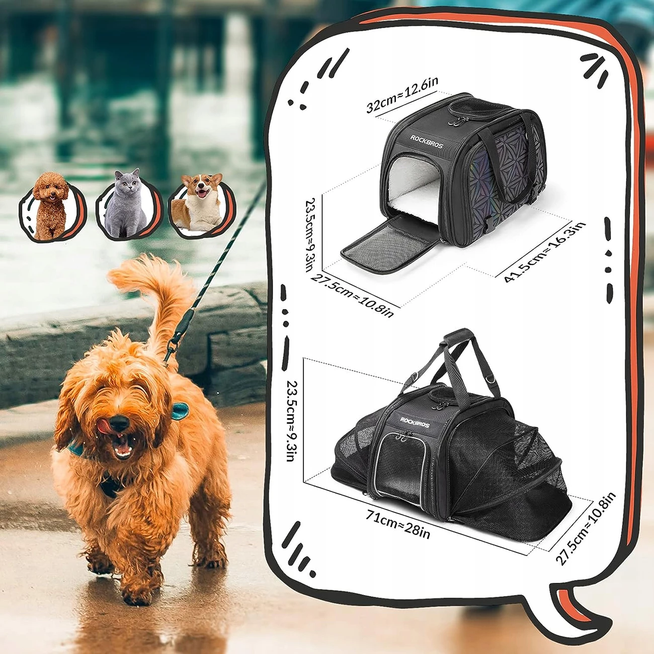 Çantë transporti për kafshë Rockbros 30140028001, 25L, e zezë