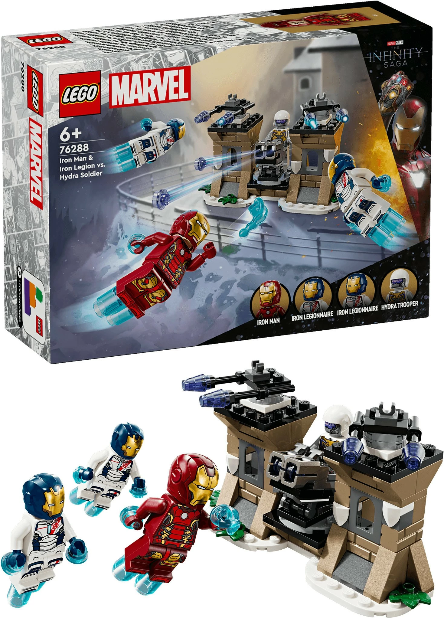 Set ndërtimi LEGO Marvel 76288 Iron Man & Iron Legion kundër HYDRA, shumëngjyrësh