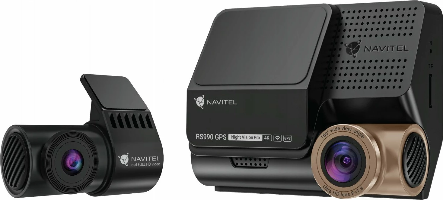 Kamerë për veturë Navitel RS990 4K GPS, set front+prapa me Wi‑Fi/ADAS, e zezë/ari