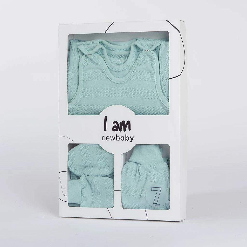 Set foshnje 7-pjesësh, New Baby I AM, 100% pambuk, madhësia 56 (0-3m), blu