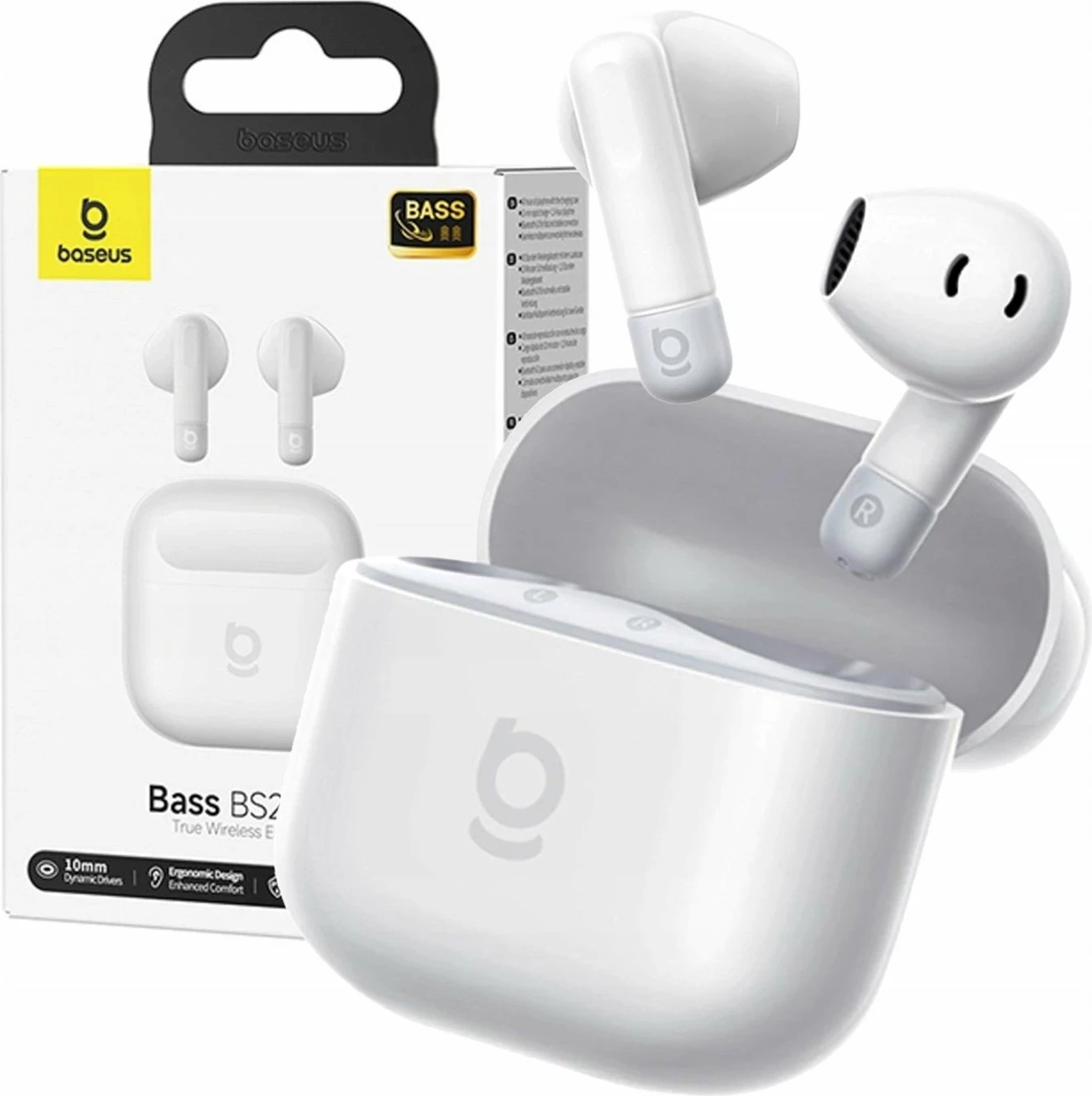 Kufje Baseus Bass BS2 Lite TWS 10mm SuperBass IP55 Bluetooth 6.0 USB-C 7h, të bardha
