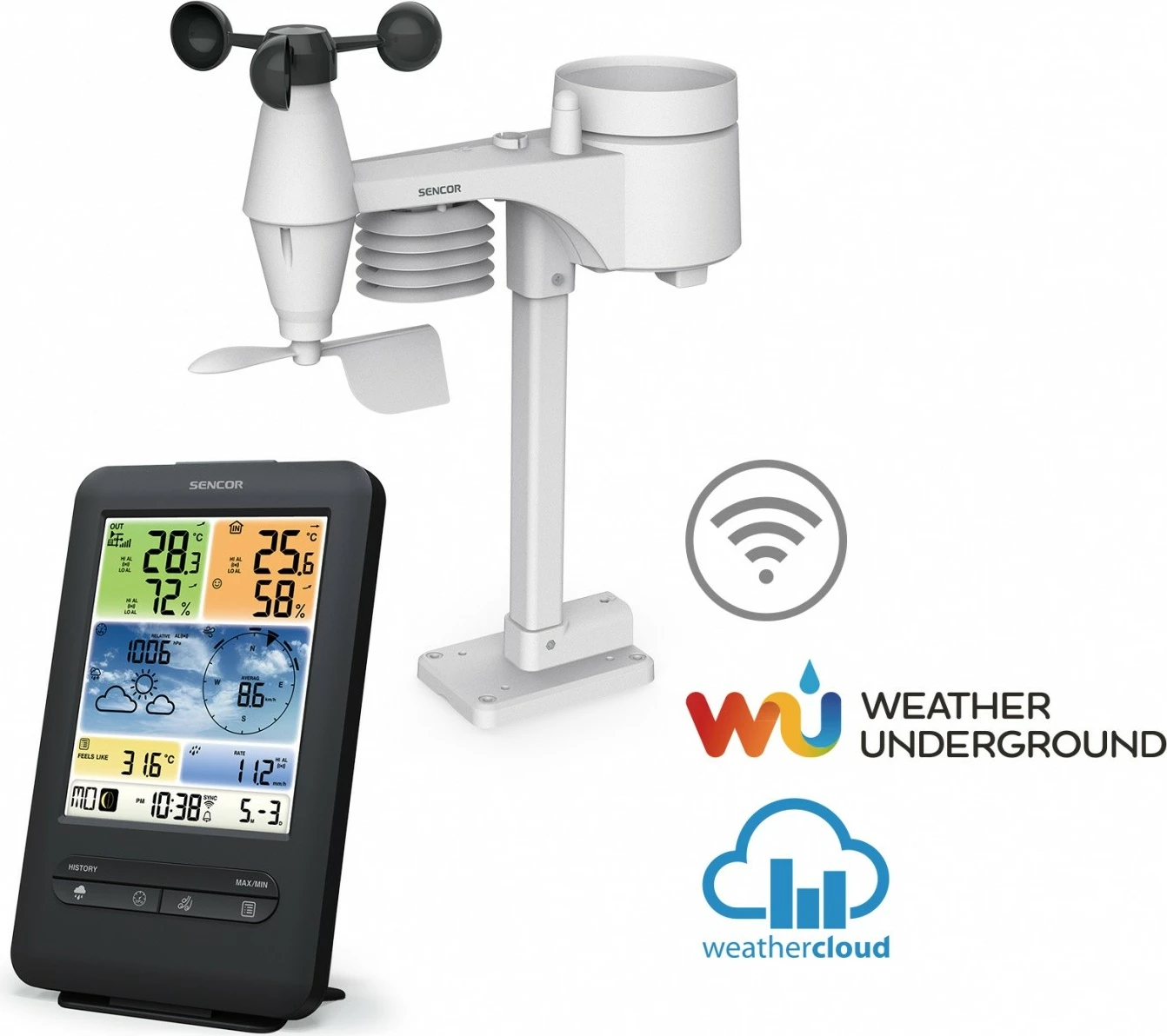 Stacion moti Sencor SWS 9898 PRO me WiFi, sensor 5-në-1, zi/bardhë