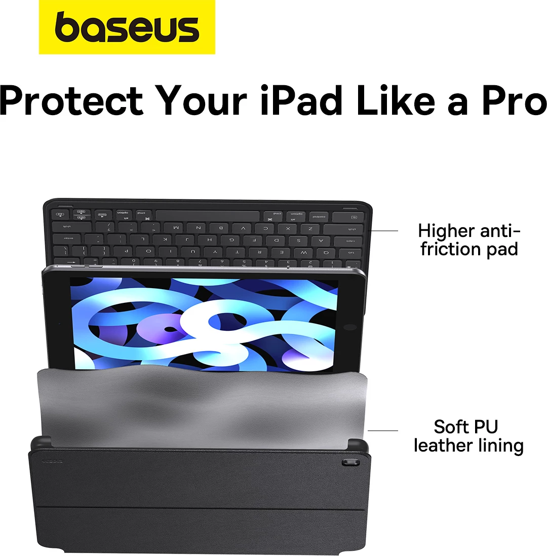 Mbështjellës me tastierë Baseus Brilliance Series për iPad 10.2'' (2019/2020/2021), me USB-C kabllo, e zezë