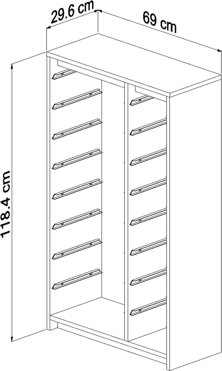 Komodinë me sirtarë SANI FH18202.03 melaminë, ngjyrë sonama, 14 sirtarë plastikë të bardhë, 69x29.6x112.2 cm