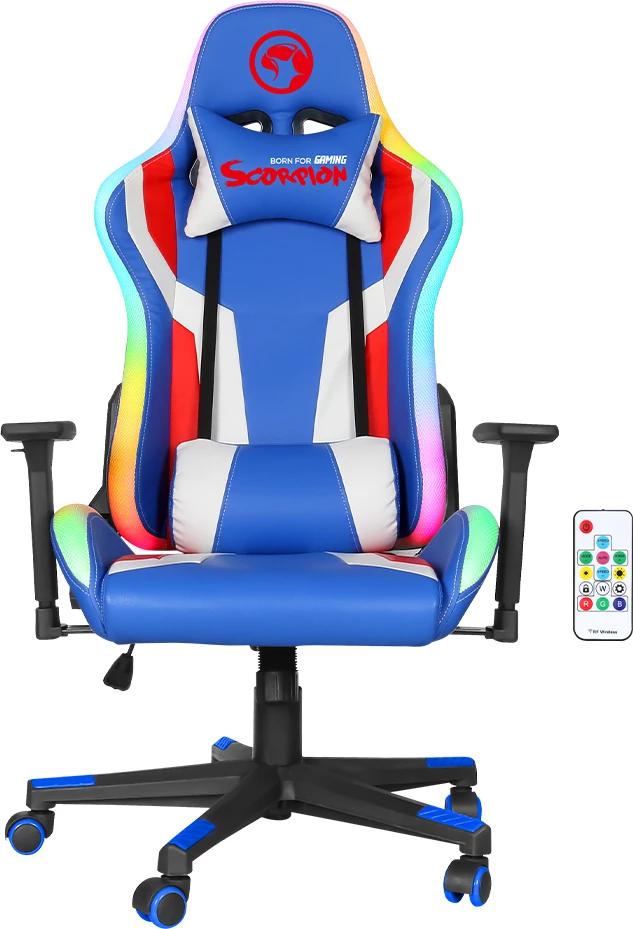 Karrige gaming Marvo CH-128 RGB, lëkurë artificiale, 150 kg, Blu
