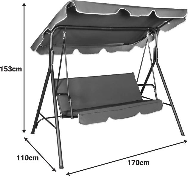 Lëkundëse kopshti Globo, metal i zi, material anthracite, 170x110x153cm
