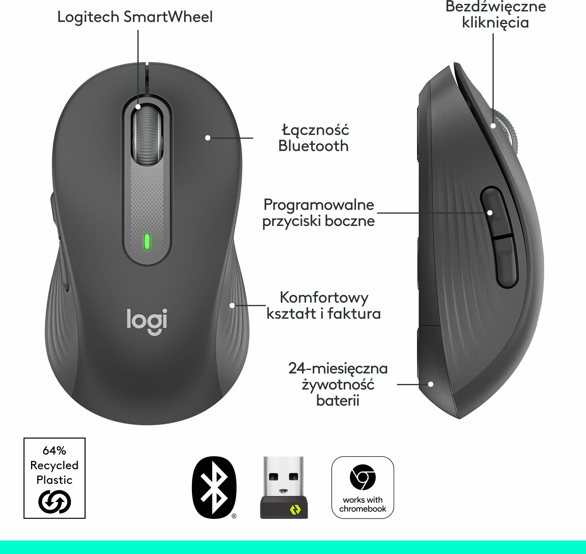 Maus Logitech Signature M650 (910-006253) 4000 DPI wireless Graphite