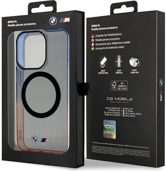 Mbështjellës BMW Gradient Bumper MagSafe për iPhone 14 Pro 6.1", gri/portokalli/blu
