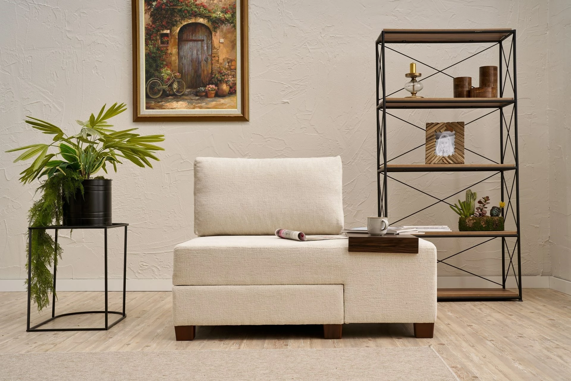 Krevat-karrige një vendës, Atelier del Sofa, Perenna Chenille, anë e djathtë, krem