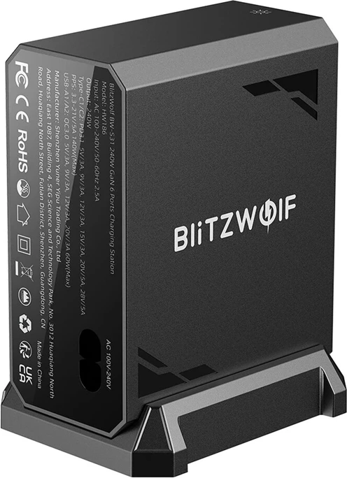 Karikues rrjeti BlitzWolf BW-S31, 6 porta (4x USB-C, 2x USB-A), PD 3.1/PPS, deri 240W, i zi