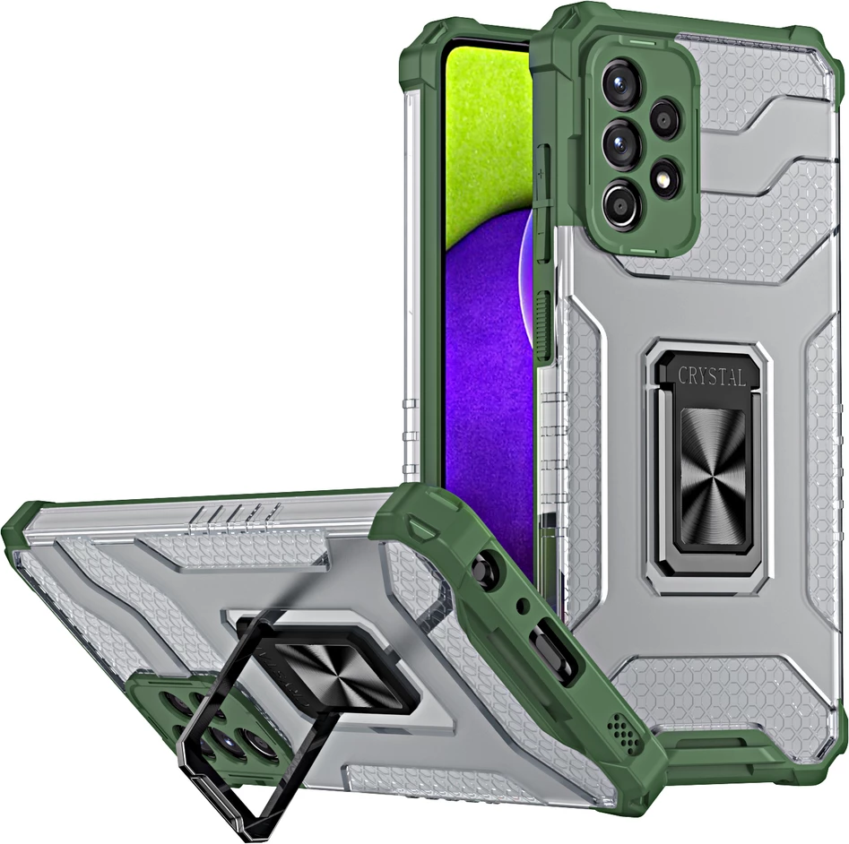 Mbështjellës Hurtel Crystal Ring Case për Samsung Galaxy A72, me mbajtëse unaze, i gjelbër