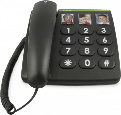 Telefon fiks Doro 331ph, me kabllo, butona të mëdhenj, 3 butona me foto, i zi