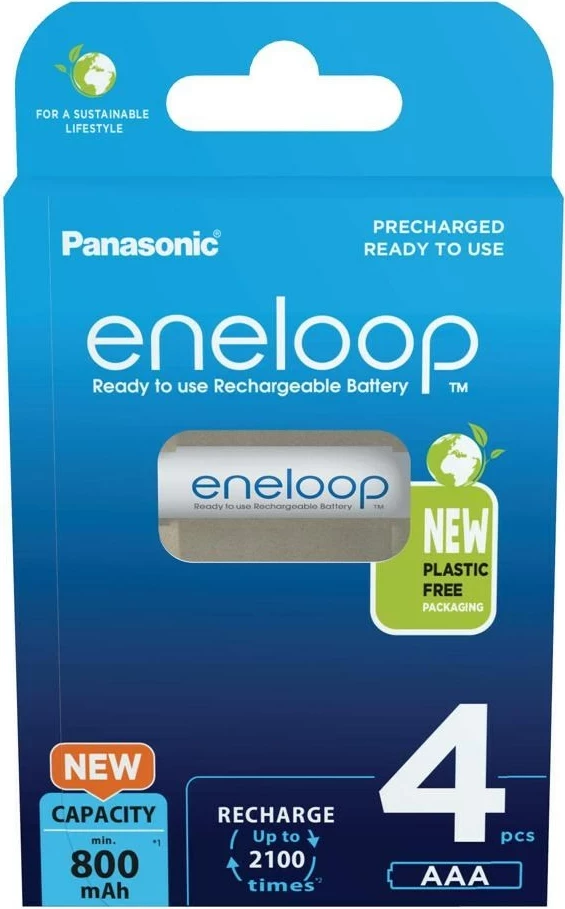 Bateri të rikarikueshme Panasonic Eneloop AAA, 800 mAh, 4 copë, Bardhë