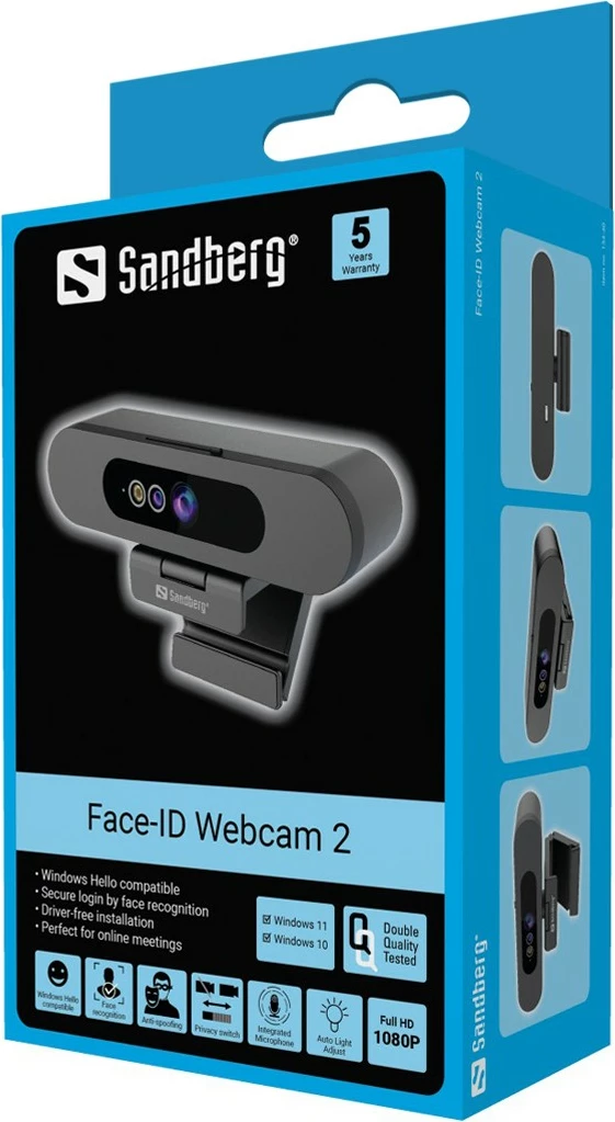 Webcam Sandberg Face-ID 2, 2 MP, Full HD, 1920 x 1080, e zezë