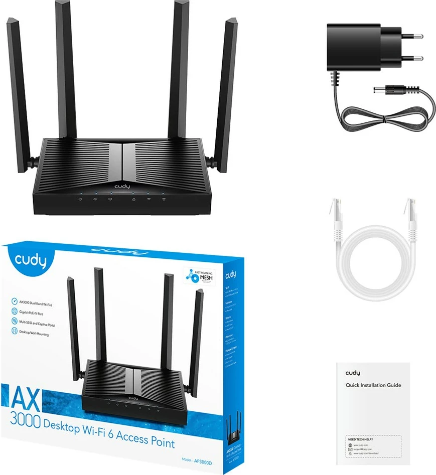 Access point CUDY AP3000D 1.0, 2402 Mbit/s, i zi