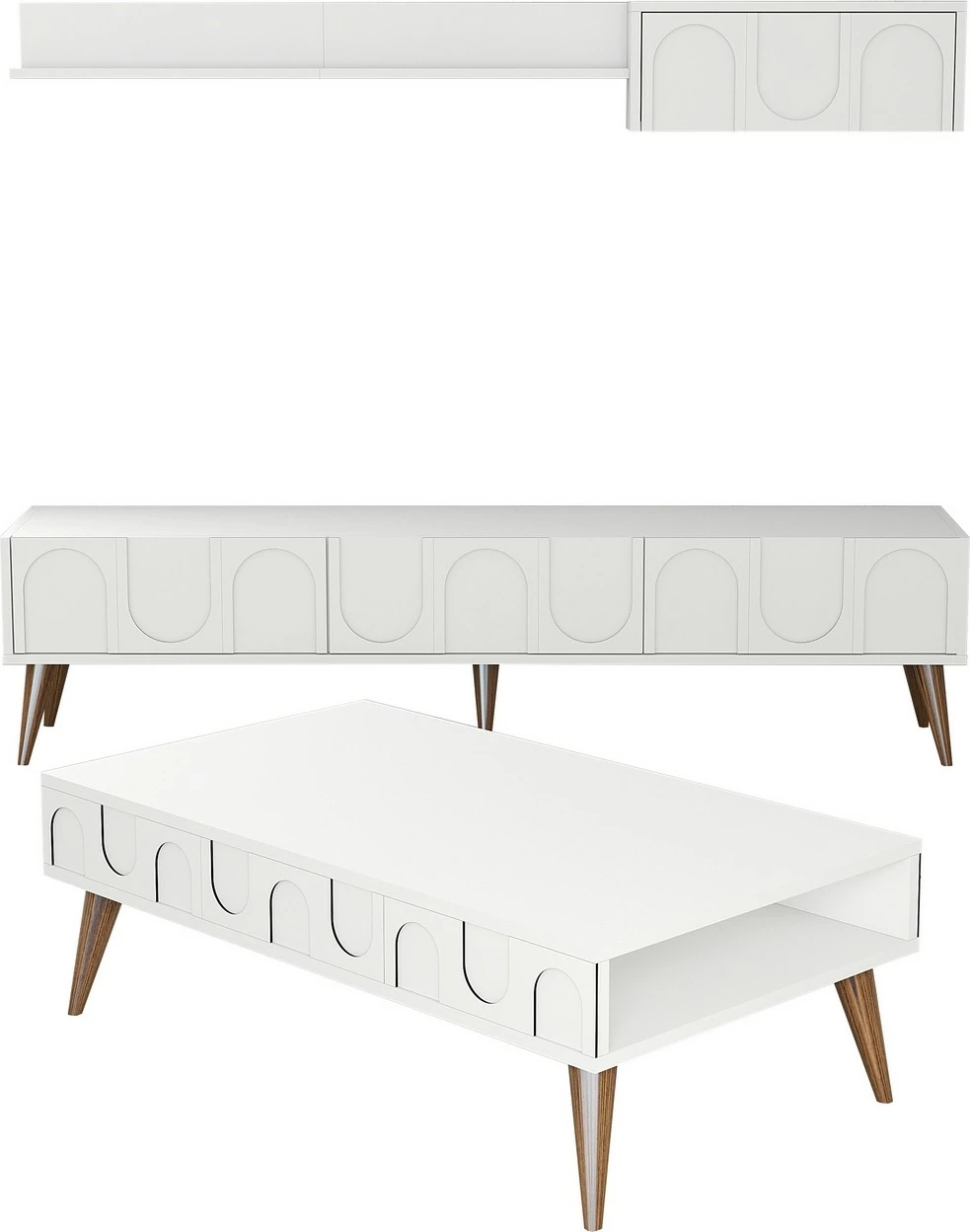 Set mobiljesh për dhomë dite, Skye Decor, Lyon 3, e bardhë dhe arre