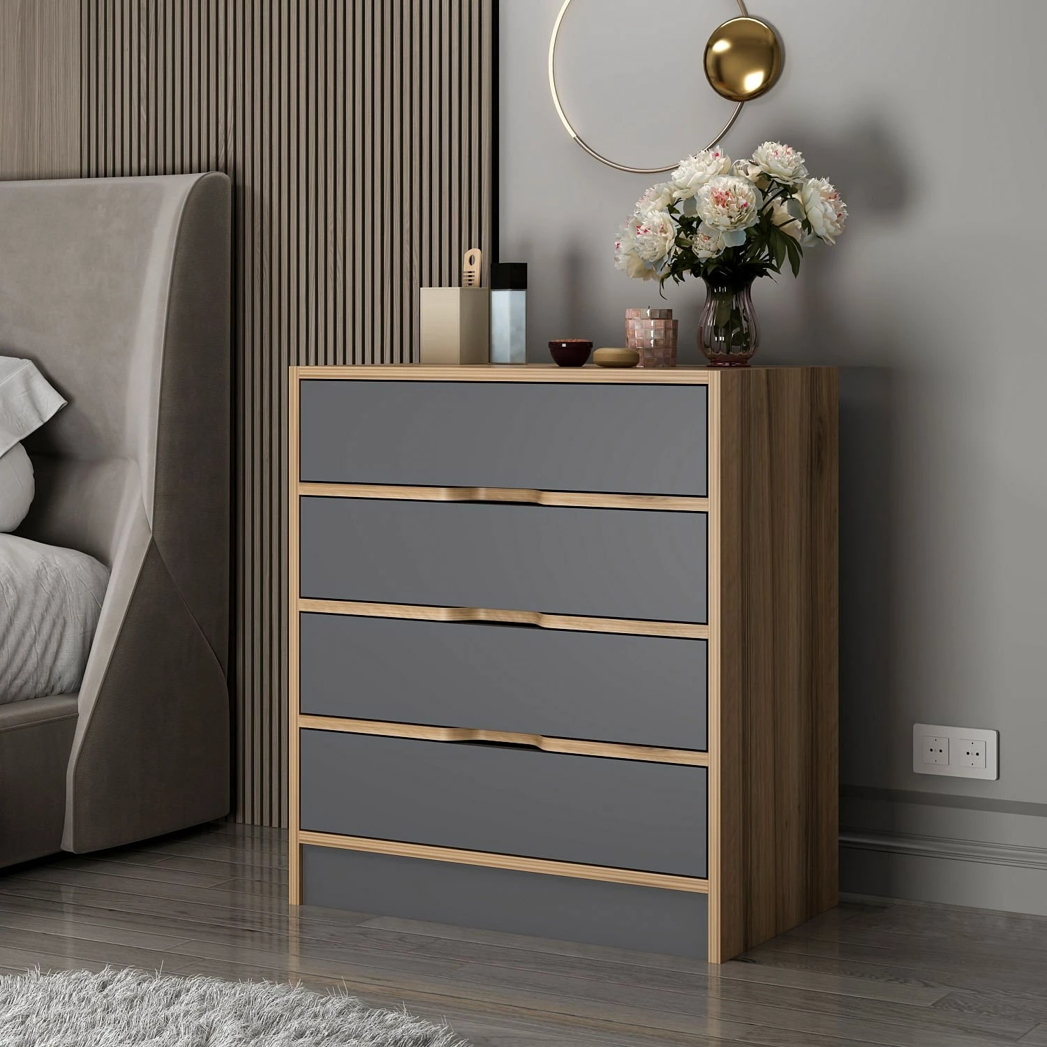 Komodë Hanah Home, Elina, ngjyrë arrë dhe antracit, 70x40x79 cm