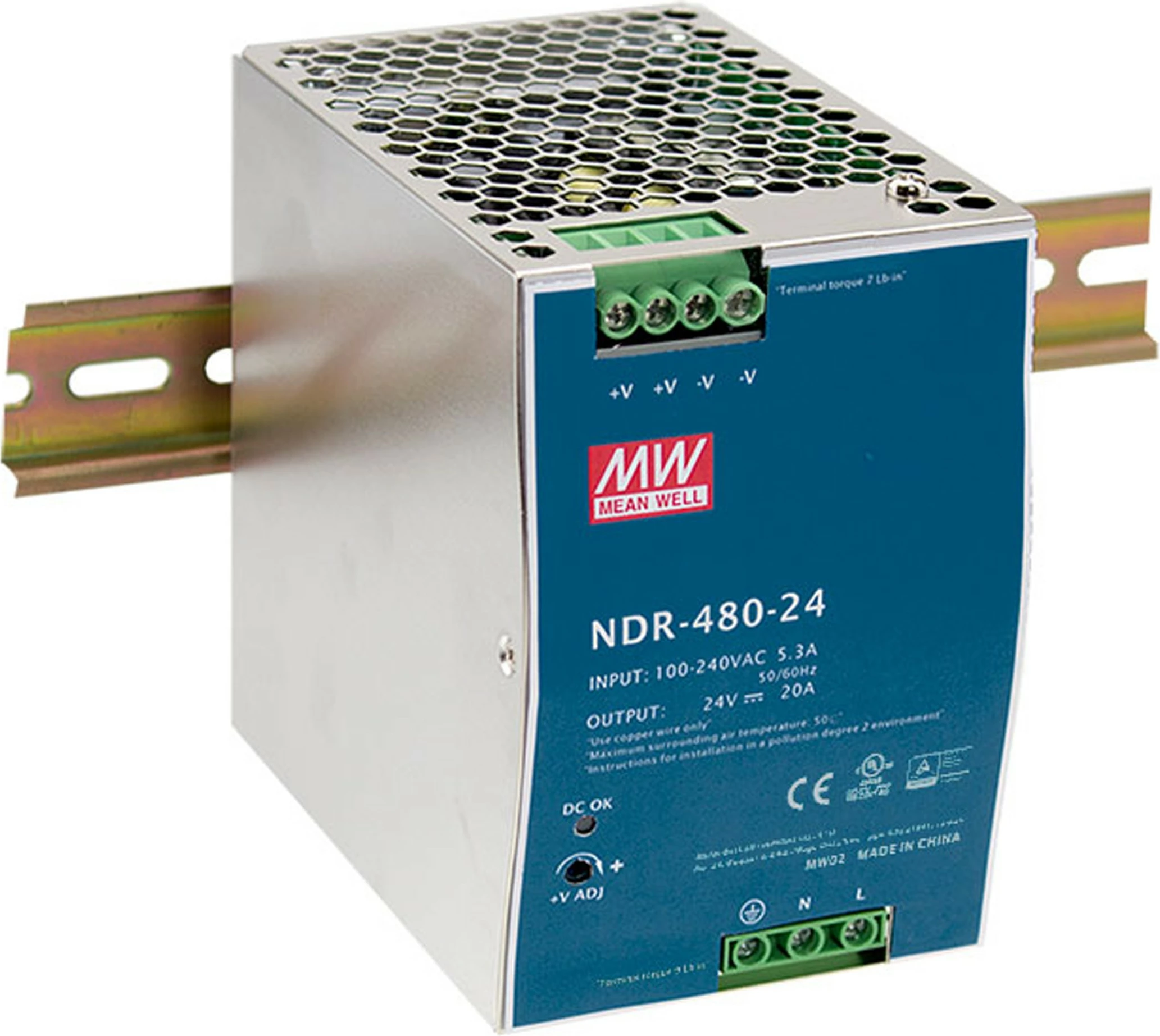 Furnizues energjie LevelOne 48V DC, 480W, DIN-Rail, PoE Gati, Blu, Argjendtë