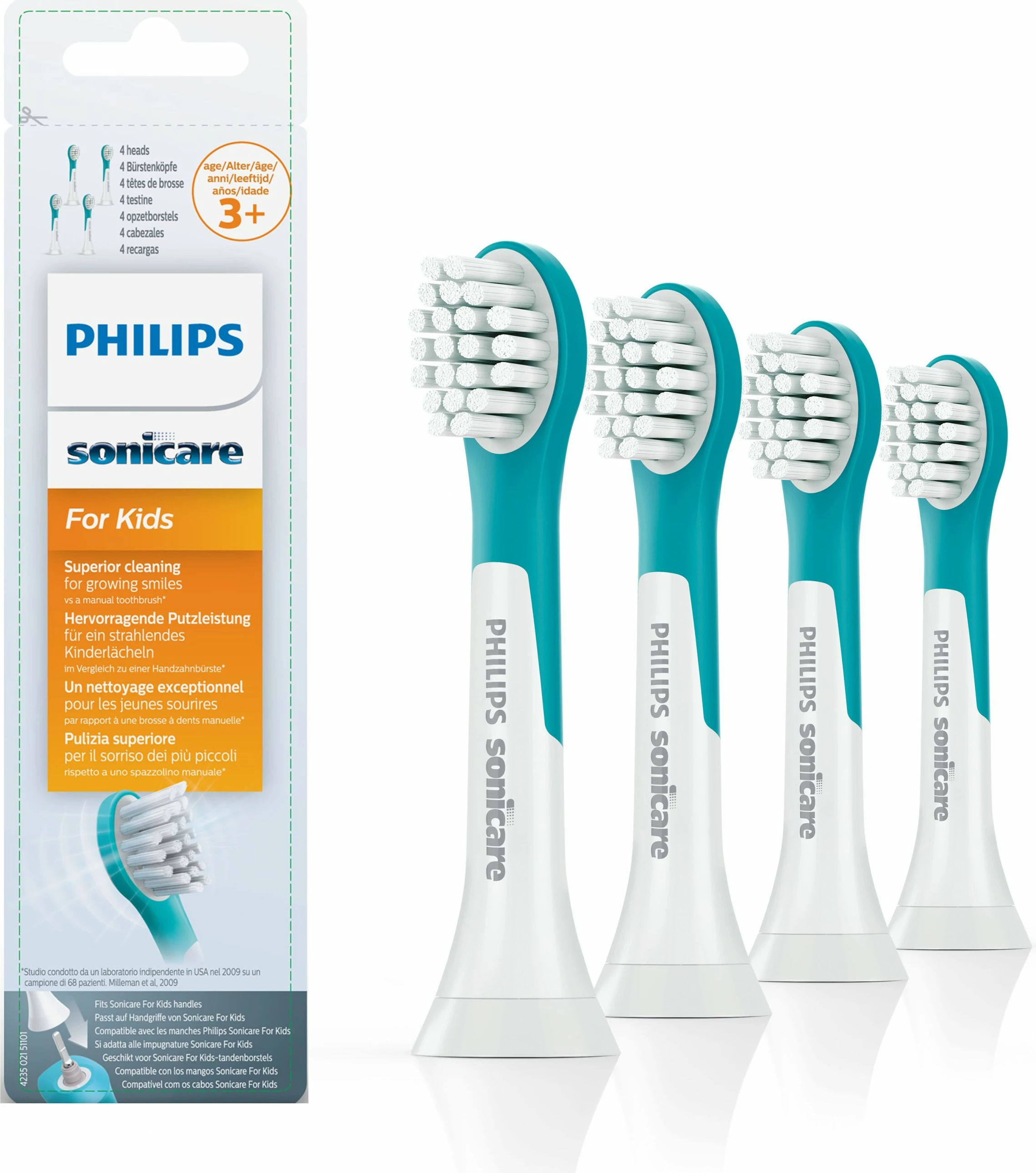Kokë furçe Philips Sonicare për fëmijë, 2 copë, ngjyrë turkeze
