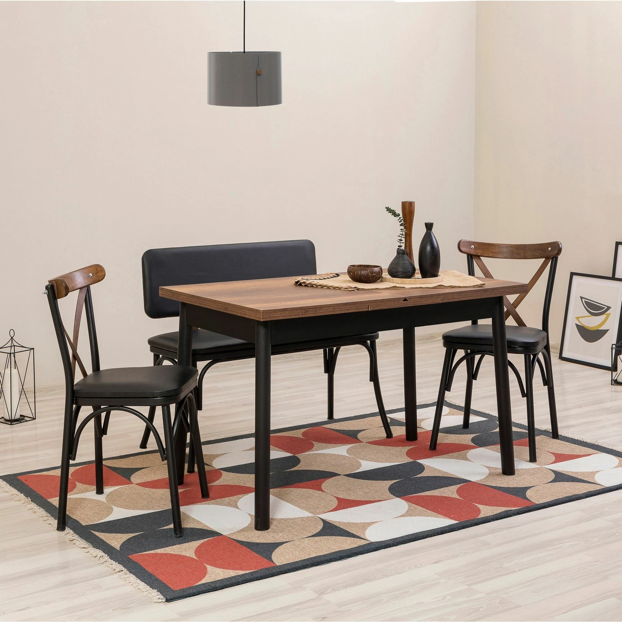 Set tavoline e zgjatshme me karrige (4 copë), Hanah Home, Oliver, açl.barok-black V2