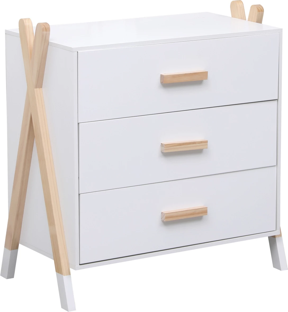 Komodë për fëmijë, ngjyrë e bardhë dhe dru natyral, PASCHAL FH2493.03, 76x40x80.5cm