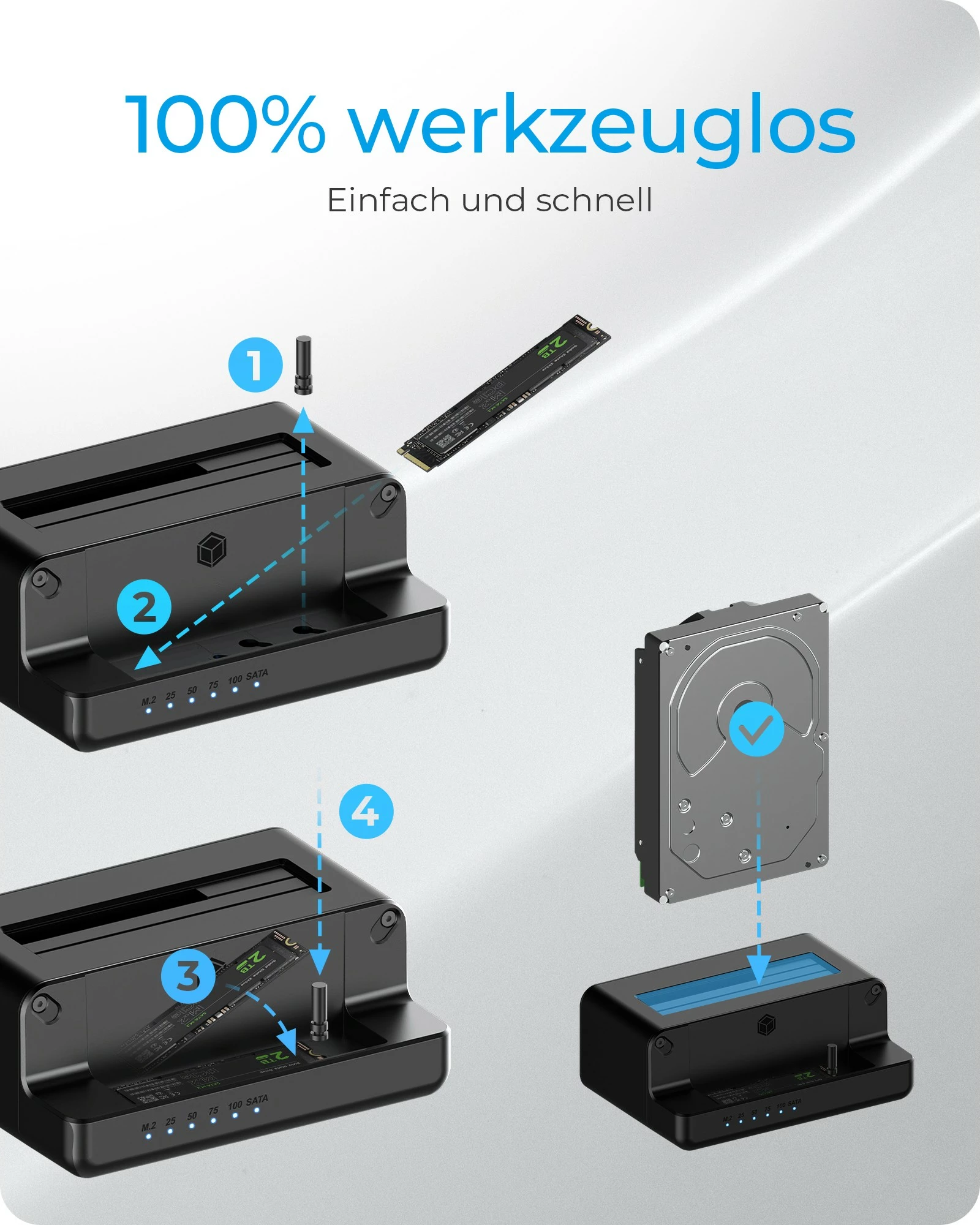 Kasë e jashtme ICY BOX IB-2914MSCL-C31, për HDD/SSD 2.5/3.5/M.2, USB 3.2 Gen 2, e zezë