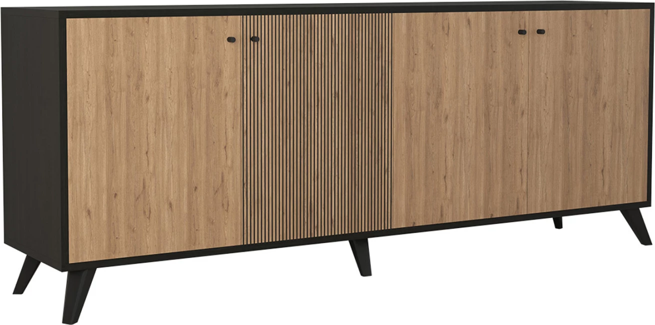 Bufe KRUDEN, melaminë, ngjyrë e zezë-natyrale, FH9446.11, 180x40x78.6 cm