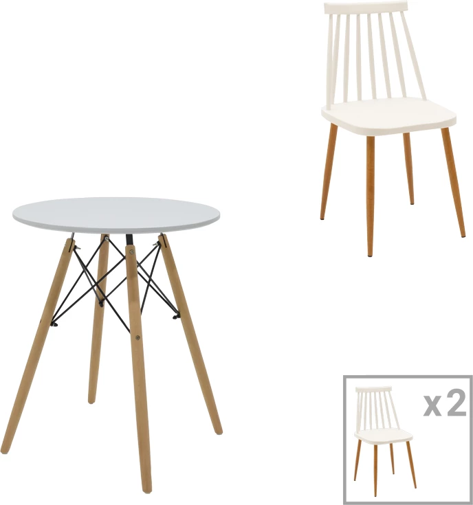 Set tavoline me karrige, ngjyrë e bardhë-natyrale, D60x73cm