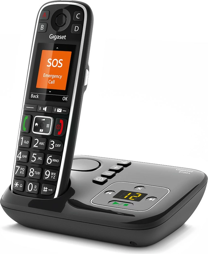 Telefon Gigaset E720A, Analog/DECT, Mbajtës pa tela, 200 kontakte, ID thirrësit, SMS, e zezë