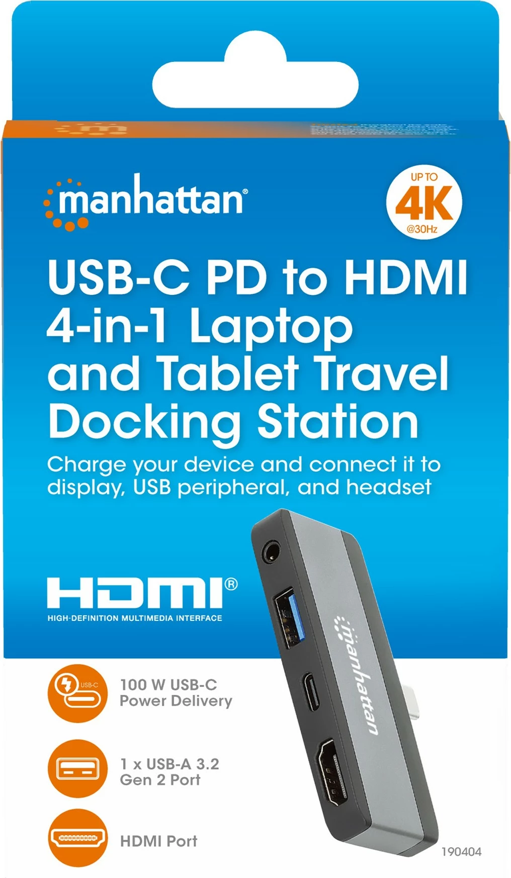 Docking station MANHATTAN USB-C PD 4-në-1, HDMI, gri