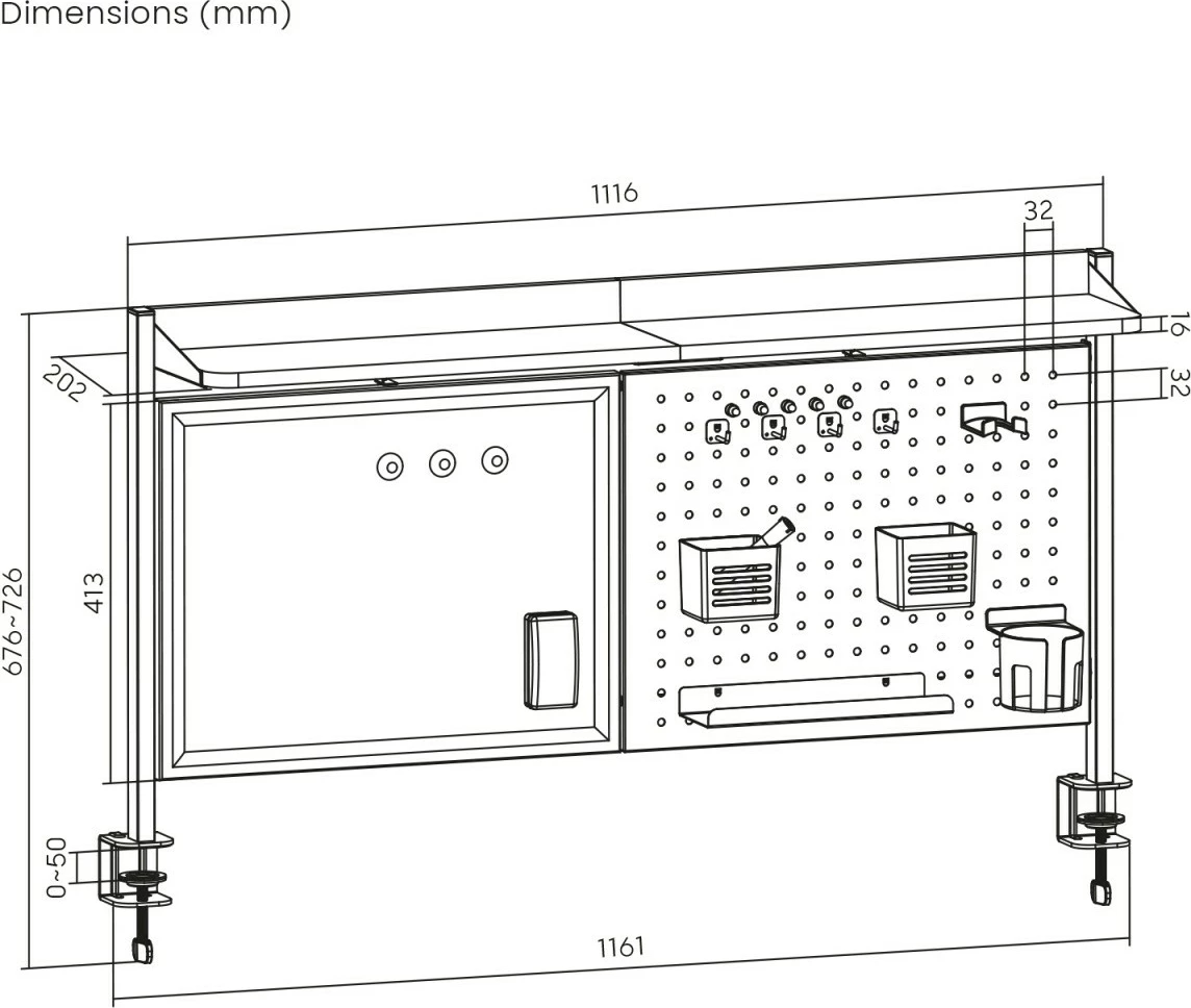 Ndarës tavoline Ergo Office ER-301W me tabelë magnetike dhe perforuar, i bardhë