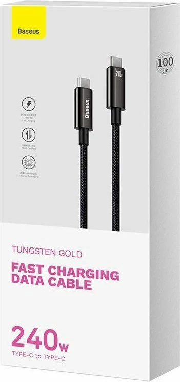 Kabllo USB-C në USB-C Baseus Tungsten Gold CAWJ040001 1 m 240 W PD3.1 480 Mbps, e zezë
