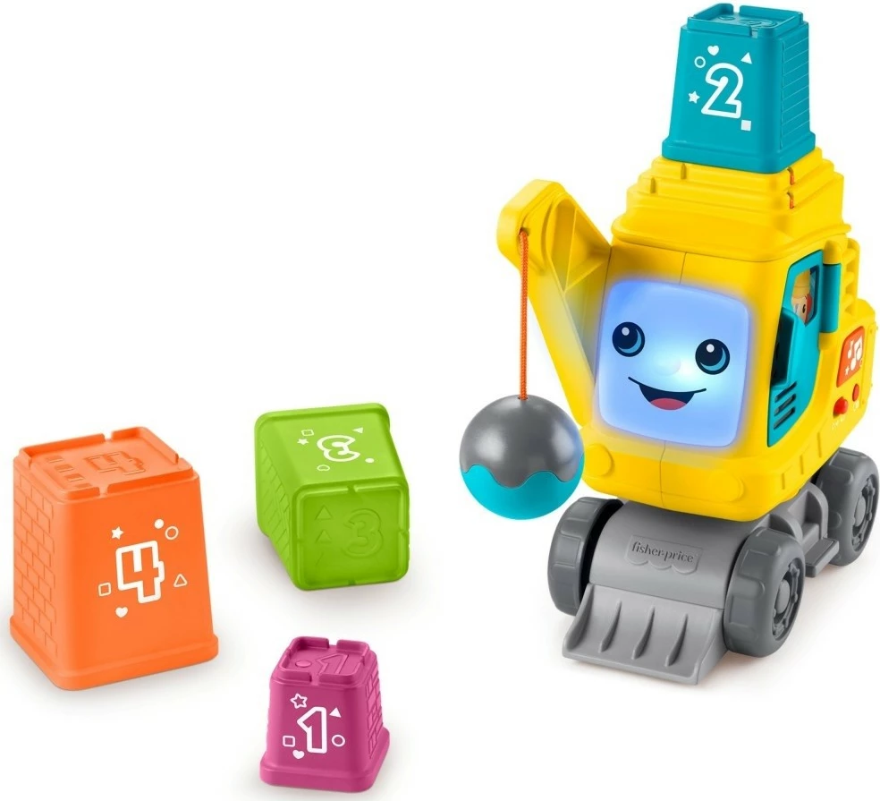 Lodër edukative Fisher Price Happy Crane Build and Count, interaktive, me drita dhe tinguj, shumëngjyrëshe