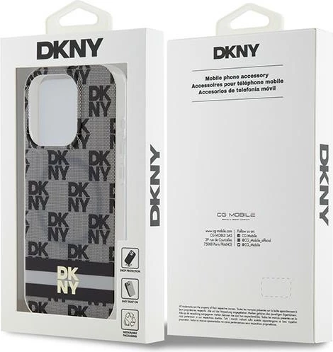 Mbështjellës DKNY IML Checkered Mono Pattern & Printed Stripes MagSafe për iPhone 15 Pro, Zi